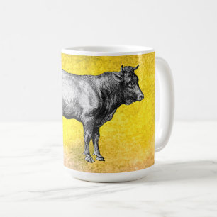 Vintage-Bild von Farmkuh und Stier  Kaffeetasse
