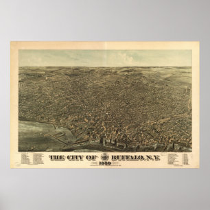 Vintage bildhafte Karte des Büffels New York Poster