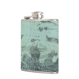 Vintage bildhafte Karte von Boston-Hafen (1897) Flachmann