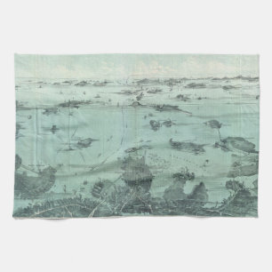 Vintage bildhafte Karte von Boston-Hafen (1897) Küchentuch