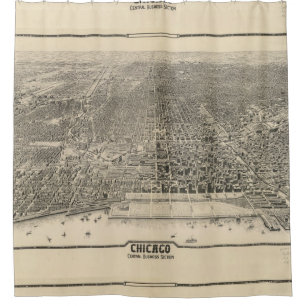 Vintage bildhafte Karte von Chicago (1916) Duschvorhang