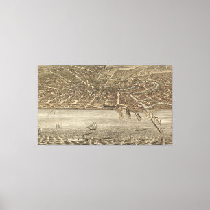 Vintage bildhafte Karte von Cleveland (1877) Leinwanddruck