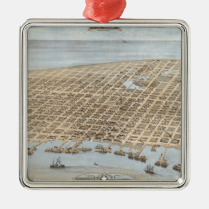 Vintage bildhafte Karte von Galveston (1871) Silbernes Ornament