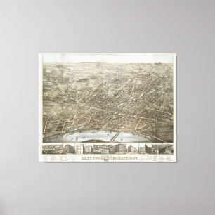 Vintage bildhafte Karte von Hartford CT (1877) Leinwanddruck