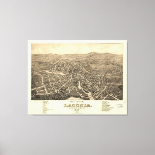 Vintage bildhafte Karte von Laconia NH (1883) Leinwanddruck