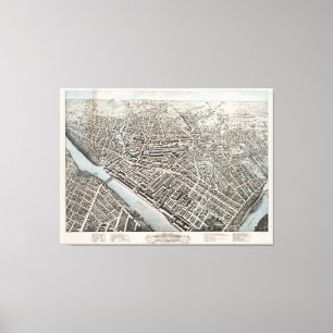 Vintage bildhafte Karte von Lowell MA (1876) Leinwanddruck