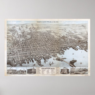 Vintage bildhafte Karte von New-Bedford MA (1876) Poster