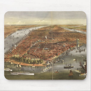 Vintage bildhafte Karte von New York City (1870) Mousepad