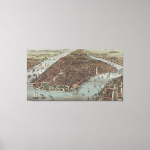 Vintage bildhafte Karte von New York City (1883) Leinwanddruck