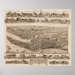 Vintage bildhafte Karte von Pawtuxet RI (1890) Poster