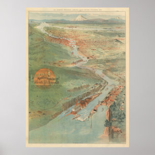 Vintage bildhafte Karte von Portland ODER (1896) Poster
