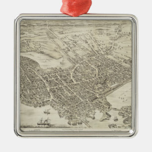 Vintage bildhafte Karte von Portsmouth NH (1877) Ornament Aus Metall