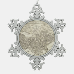 Vintage bildhafte Karte von Portsmouth NH (1877) Schneeflocken Zinn-Ornament