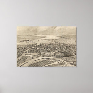 Vintage bildhafte Karte von Providence RI (1896) Leinwanddruck