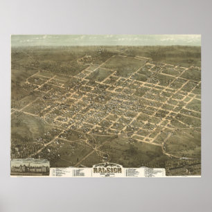 Vintage bildhafte Karte von Raleigh NC (1872) Poster