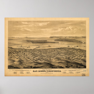 Vintage bildhafte Karte von San Diego (1876) Poster