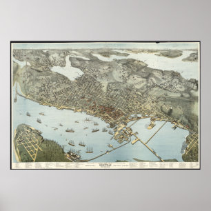 Vintage bildhafte Karte von Seattle Washington Poster