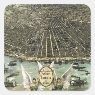 Vintage bildhafte Karte von St. Louis (1896) Quadratischer Aufkleber