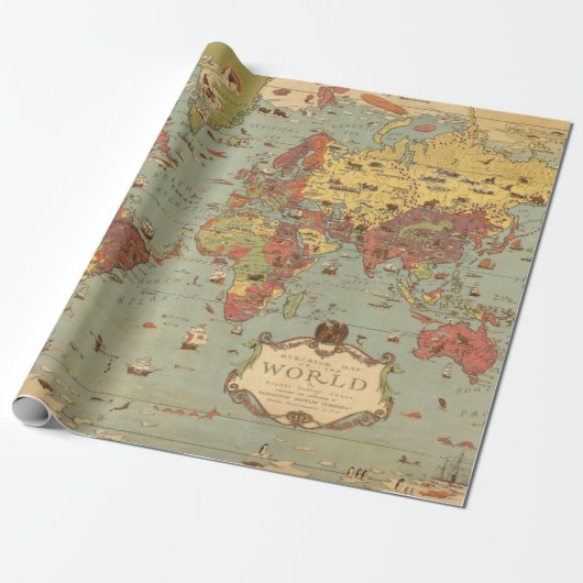 Vintage Bildkarte der Welt Geschenkpapier (Ungerollt)