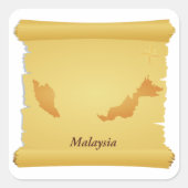 Vintage Bildrolle Malaysia Map Quadratischer Aufkleber (Vorderseite)