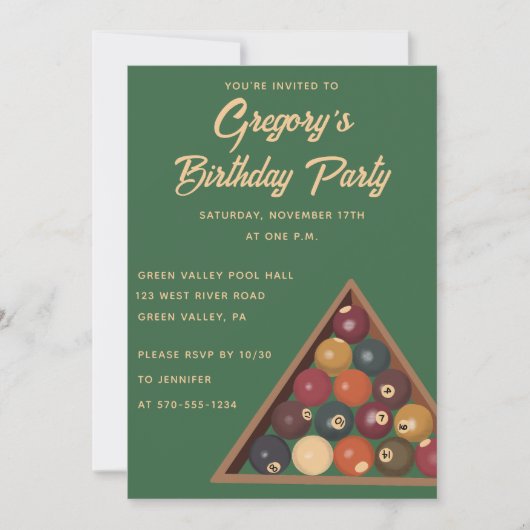 Vintage Billard-Balls - Geeigneter Billardtisch Einladung (Vorderseite)