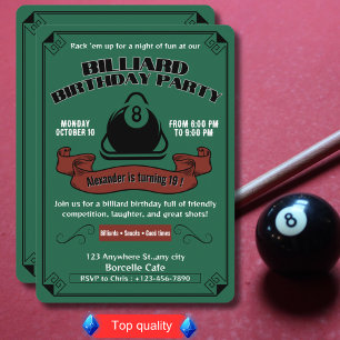 Vintage-Billard-Geburtstagsfeier-Pool-Thema Grün Einladung