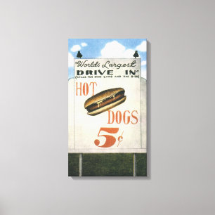 Vintage Billboard, Größtes Drive-In mit Hotdogs Leinwanddruck