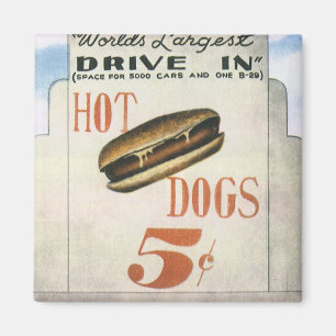 Vintage Billboard, Größtes Drive-In mit Hotdogs Magnet