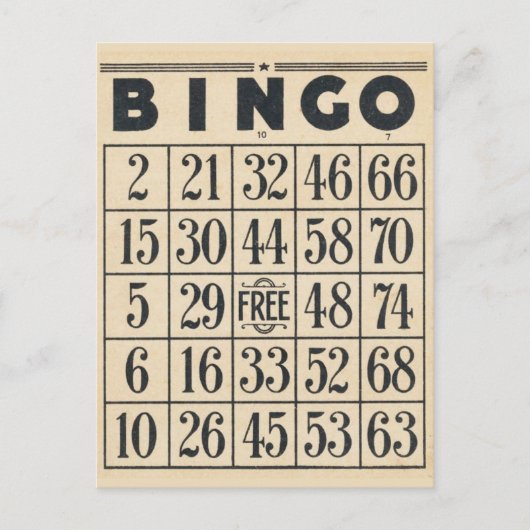 Vintage Bingo Game Card Postkarte (Vorderseite)