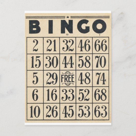 Vintage Bingokarte Postkarte (Vorderseite)