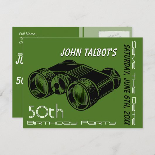 Vintage Binokulare 50. Geburtstag Save the Date Ankündigungspostkarte (Vorne/Hinten)