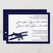 Vintage Biplane Aviator Blue Wedding Einladungen (Vorne/Hinten)