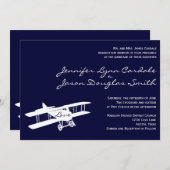 Vintage Biplane Aviator Blue Wedding Einladungen (Vorne/Hinten)