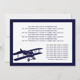 Vintage Biplane Aviator Blue Wedding Info Card Einladung