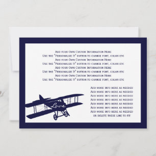 Vintage Biplane Aviator Blue Wedding Info Card Einladung