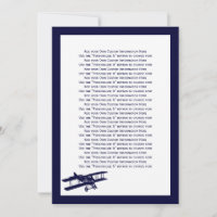 Vintage Biplane Aviator Blue Wedding Info Card