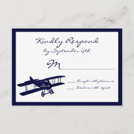 Vintage Biplane Aviator Blue Wedding RSVP Cards