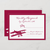 Vintage Biplane Aviator Magenta Wedding RSVP Cards (Vorne/Hinten)
