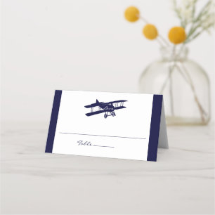 Vintage Biplane Dark Navy Blue Hochzeit Platzkarte