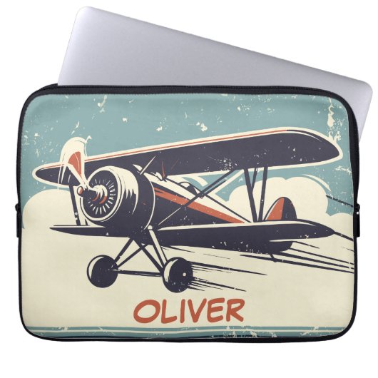 Vintage Biplane Personalisiert Laptopschutzhülle (Vorderseite)