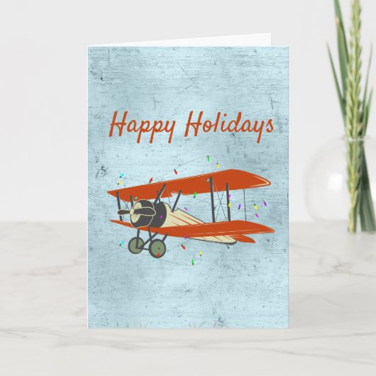 Vintage Biplane Weihnachtskarte Feiertagskarte (Vorderseite)