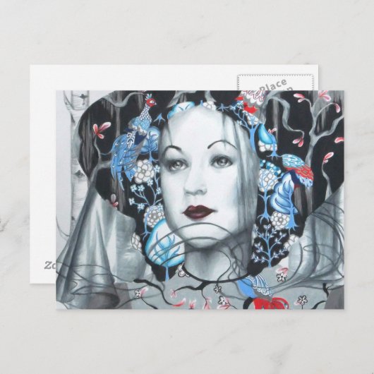 Vintage Birch Tree Pfaue Postkarte (Vorne/Hinten)