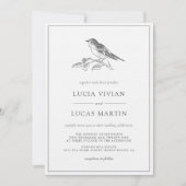 Vintage Bird Black and White Wedding Einladung (Vorderseite)