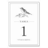 Vintage Bird Black and White Wedding Tischnummer (Vorderseite)