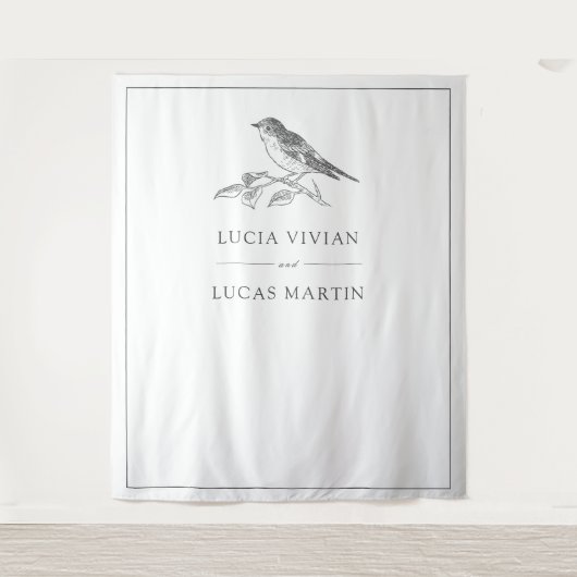 Vintage Bird Black and White Wedding Wandteppich (Vorderseite)