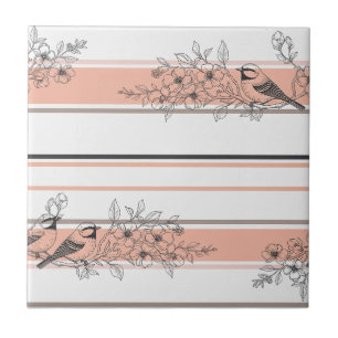 Vintage Bird Blossom Toile Streifen (11) Fliese