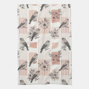 Vintage Bird Blossom Toile Streifen (11) Geschirrtuch