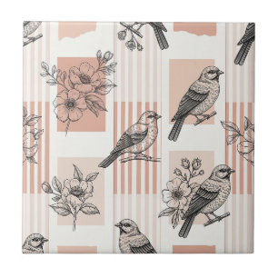 Vintage Bird Blossom Toile Streifen (15) Fliese