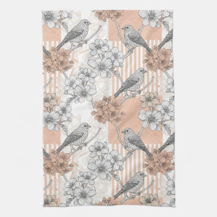 Vintage Bird Blossom Toile Streifen (5) Geschirrtuch