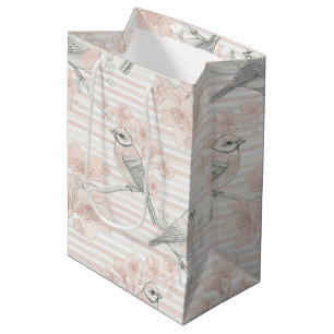 Vintage Bird Blossom Toile Streifen (7) Mittlere Geschenktüte